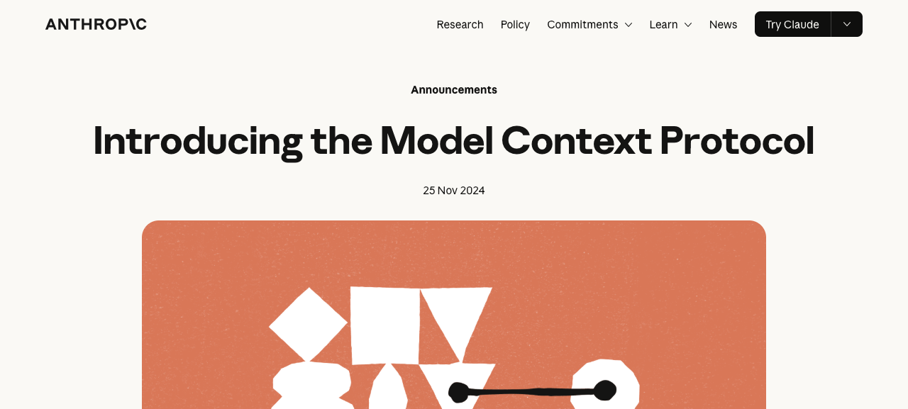 Anthropic announcement page Introducing the Model Context Protocol